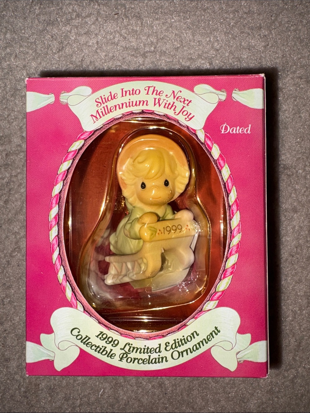 Precious Moments Pink and Cream 1999 Dated Porcelain Ornament